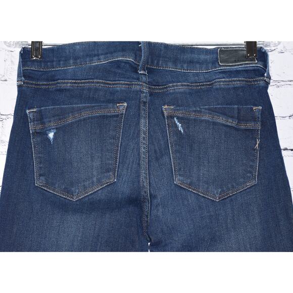Express Mid Rise Legging Pant Stretch Distressed Dark Wash Denim Jeans Size 6R - Picture 3 of 6